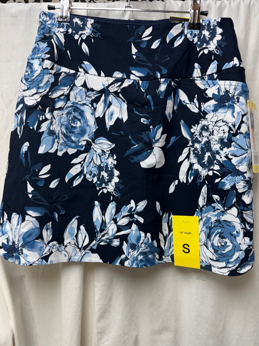Floral Navy Mini Skirt with Blue & White Blooms NWT